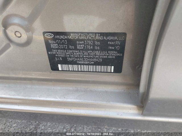 2013 HYUNDAI ELANTRA LIMITED VIN: 5NPDH4AE3DH448429