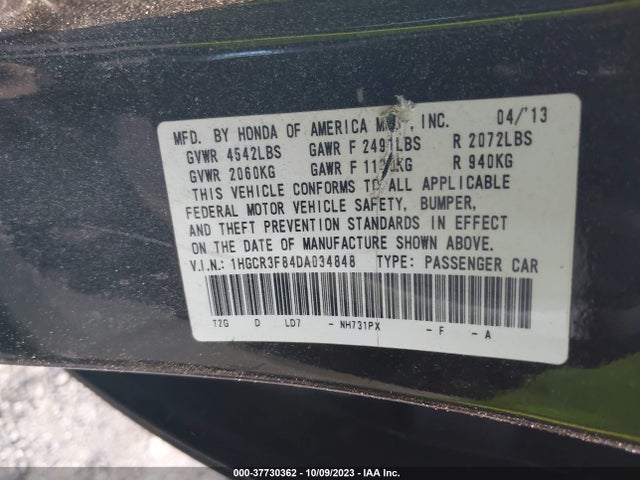 2013 HONDA ACCORD EX-L V-6 VIN: 1HGCR3F84DA034848