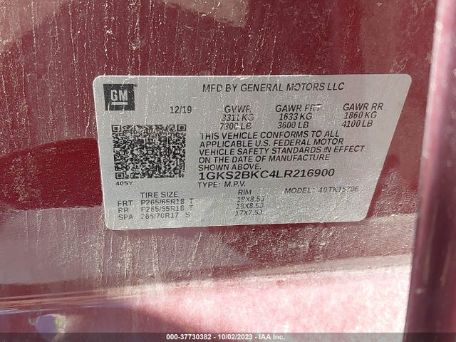 GMC YUKON SLT 2020 1GKS2BKC4LR216900 Image 9