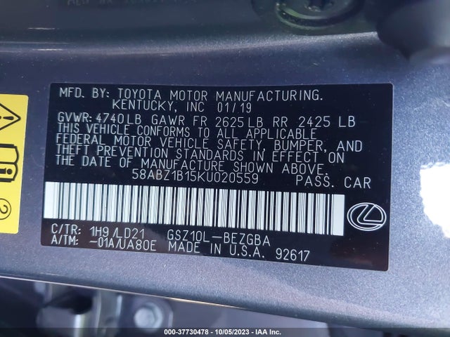 2019 Lexus ES, VIN: 58ABZ1B15KU020559