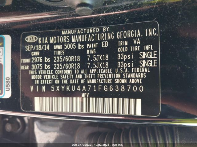 5XYKU4A71FG638700 KIA SORENTO EX