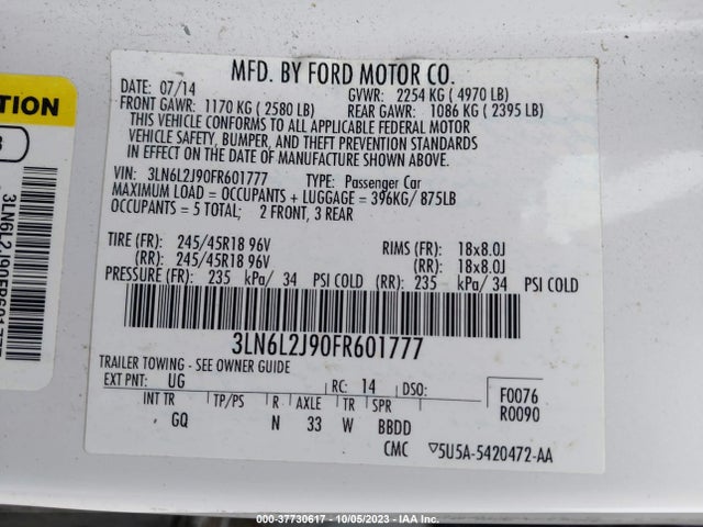 Lincoln MKZ 2015 3LN6L2J90FR601777 Image 10