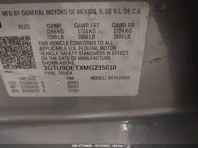 3GTU9DETXMG235010 GMC Sierra 1500 Slt