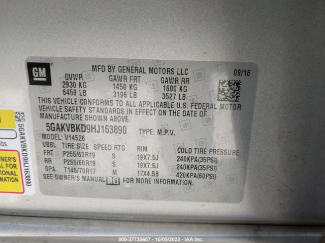 5GAKVBKD9HJ163890 Buick Enclave Leather