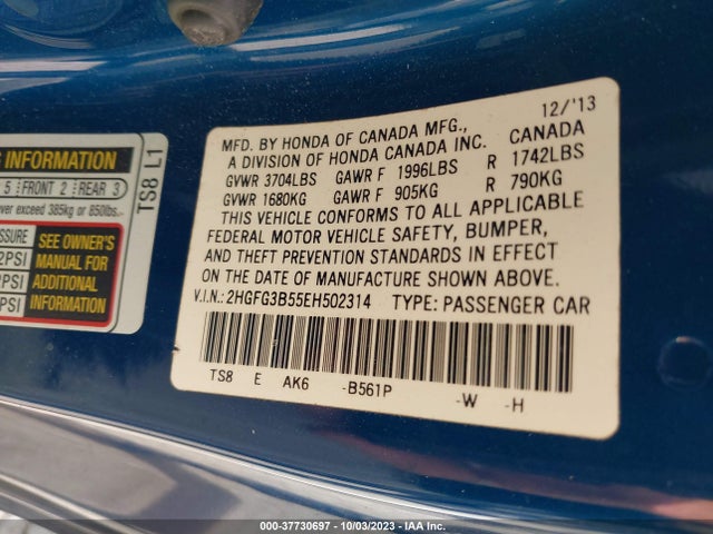 Honda Civic Lx 2014 2HGFG3B55EH502314 Image 9
