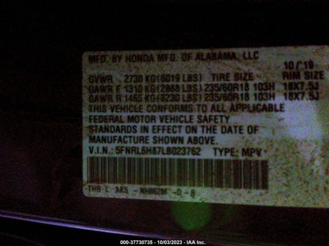 5FNRL6H87LB023762 Honda Odyssey Touring