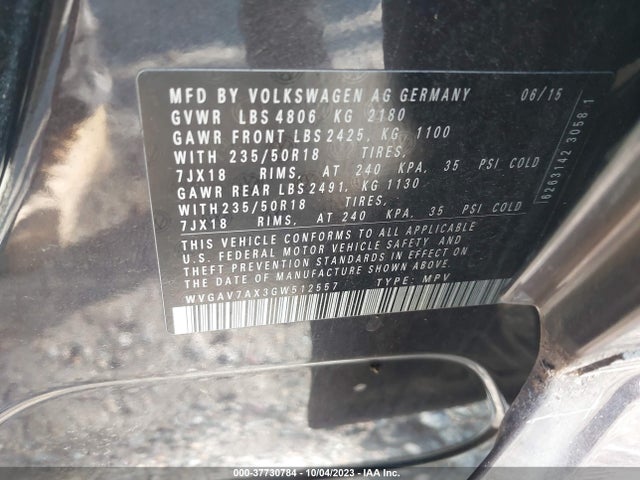 WVGAV7AX3GW512557 Volkswagen TIGUAN SE