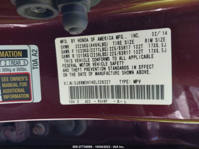 5J6RM3H74EL026227 Honda Cr-v Ex-l