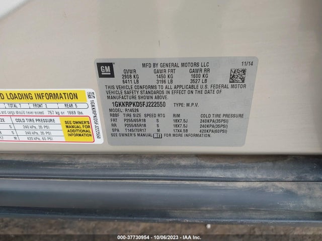 GMC ACADIA SLE 2015 1GKKRPKD5FJ222550 Image 9