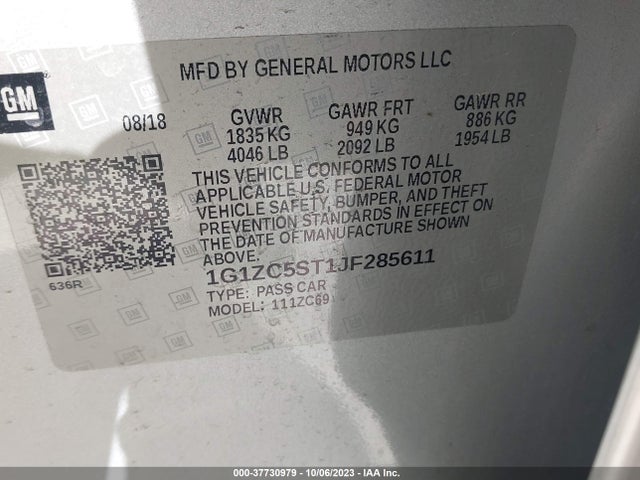 Chevrolet MALIBU LS 2018 1G1ZC5ST1JF285611 Image 9