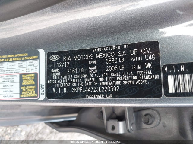 KIA FORTE S 2018 3KPFL4A72JE220592 Image 9