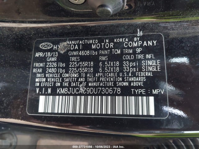 2013 HYUNDAI TUCSON KM8JUCAC9DU730678 Photo 8