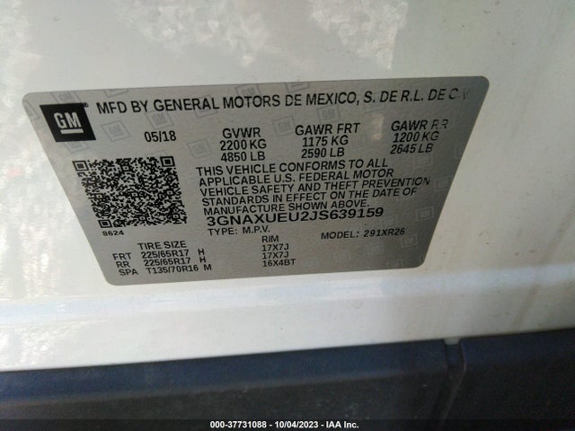 Chevrolet EQUINOX LT 2018 3GNAXUEU2JS639159 Image 9