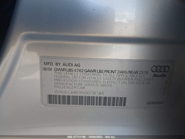 2005 AUDI A4 1.8T VIN: WAULC68E95A078184