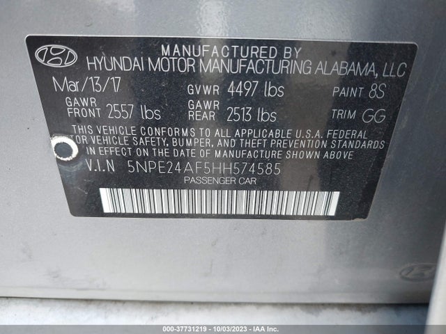 Hyundai Sonata 2.4l 2017 5NPE24AF5HH574585 Image 9
