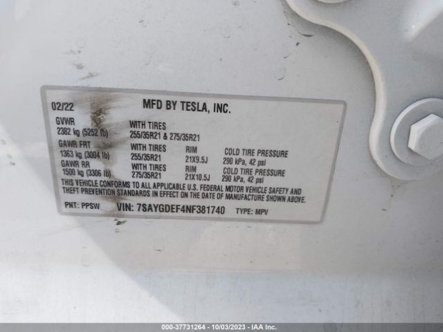 7SAYGDEF4NF381740 Tesla Model Y Performance