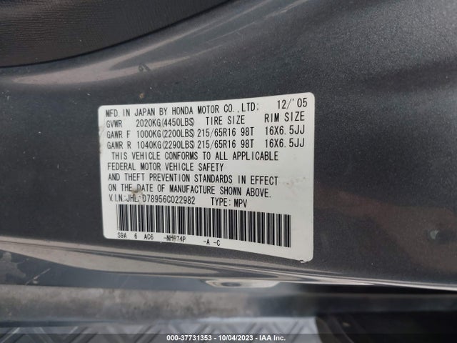 2006 HONDA CR-V SE VIN: JHLRD78956C022982