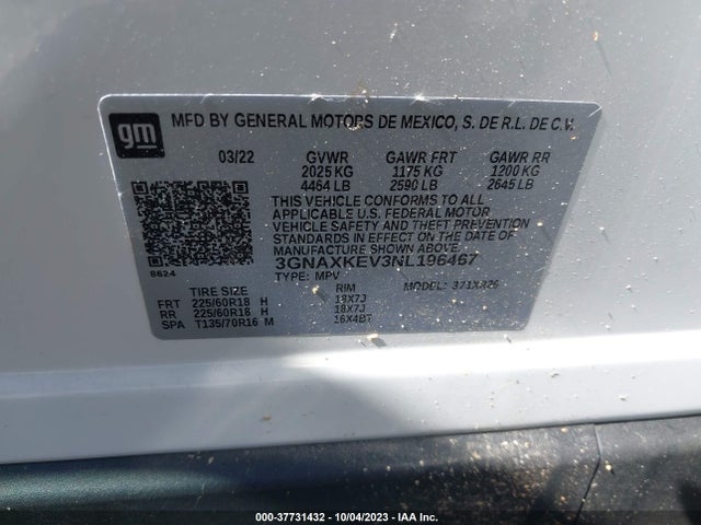 Chevrolet EQUINOX LT 2022 3GNAXKEV3NL196467 Image 9