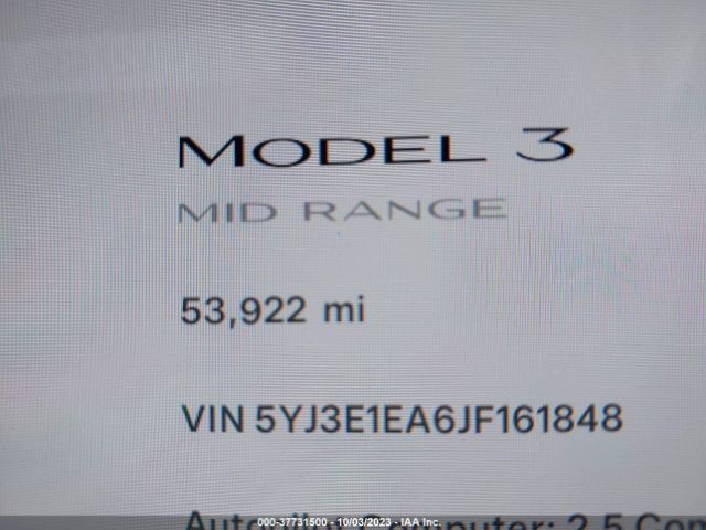5YJ3E1EA6JF161848 Tesla Model 3 Range Battery