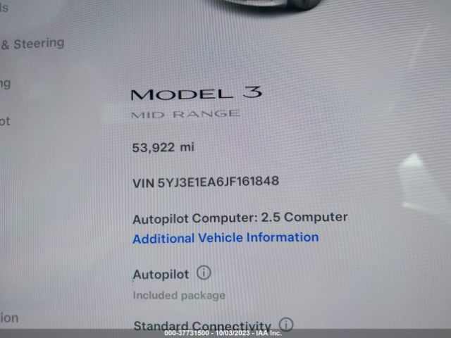 5YJ3E1EA6JF161848 Tesla Model 3 Range Battery