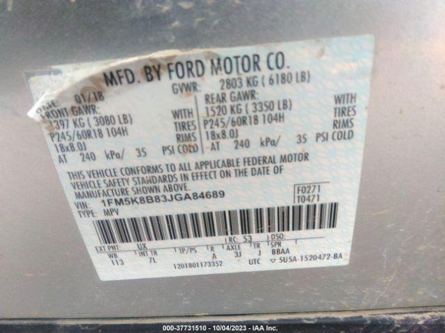 1FM5K8B83JGA84689 Ford Explorer Base