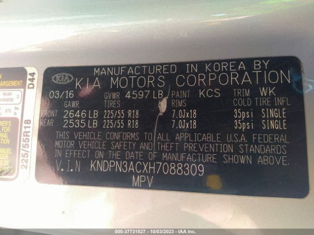 KNDPN3ACXH7088309 KIA Sportage Ex
