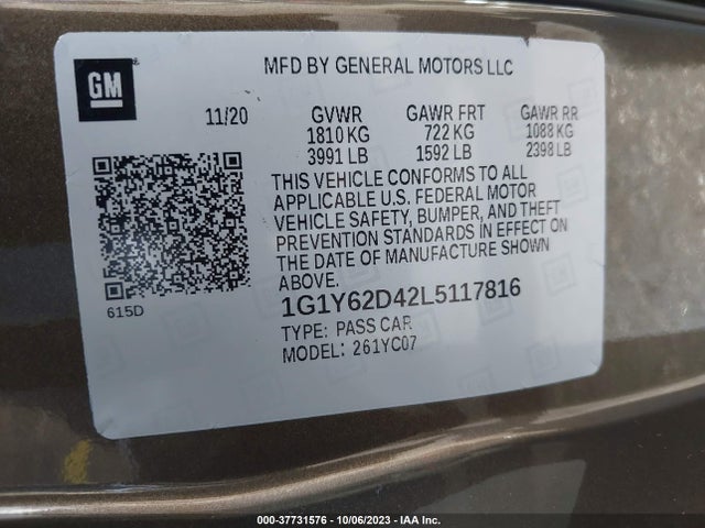 Chevrolet Corvette Stingray Rwd  1lt 2020 1G1Y62D42L5117816 Image 9