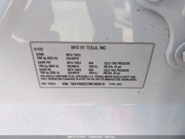 2022 TESLA MODEL Y 7SAYGDEE2NF360019 Photo 8