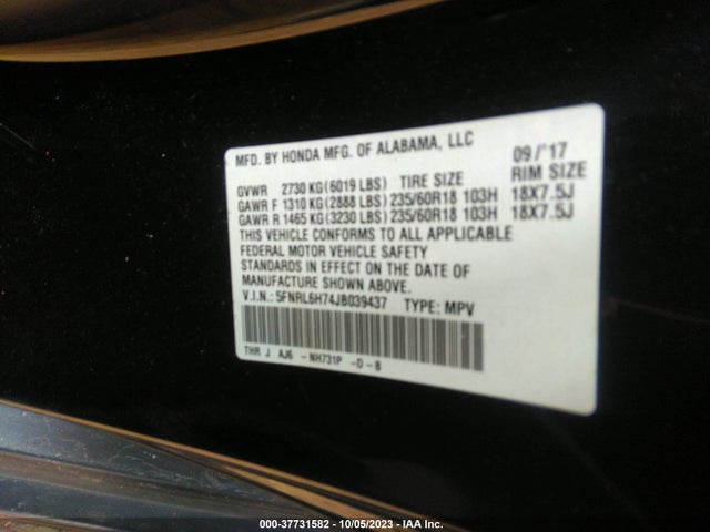 Honda Odyssey Ex-l 2018 5FNRL6H74JB039437 Image 9