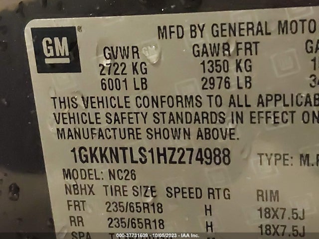 GMC Acadia Sle-2 2017 1GKKNTLS1HZ274988 Image 9