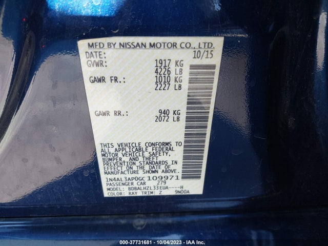 2016 NISSAN ALTIMA 2.5 SR VIN: 1N4AL3AP0GC109971