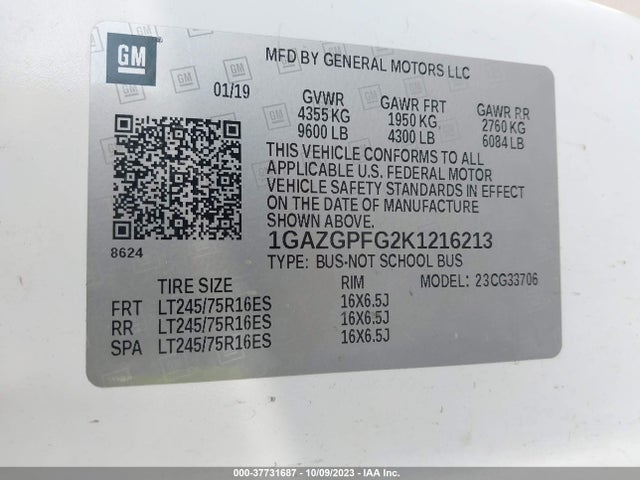 Chevrolet Express Passenger Lt 2019 1GAZGPFG2K1216213 Image 9