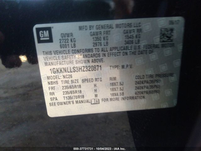 1GKKNLLS3HZ320871 GMC ACADIA SLE