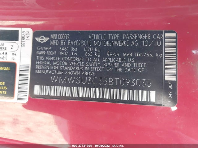 2011 MINI COOPER HARDTOP WMWSU3C53BT093035 Photo 8