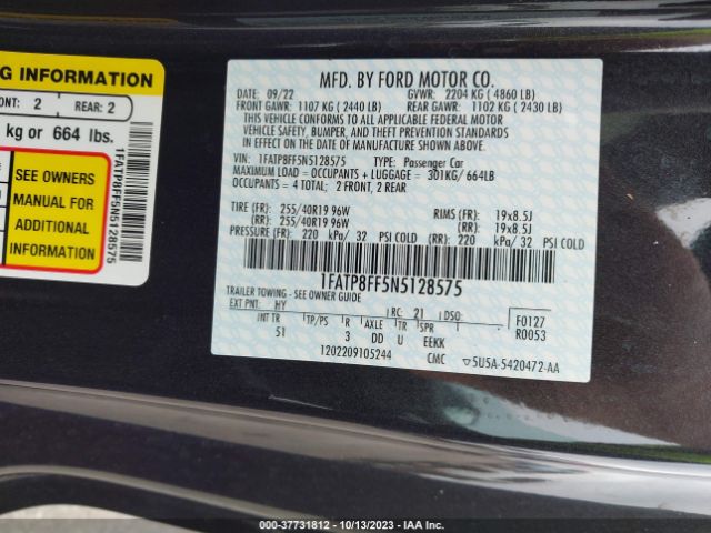 1FATP8FF5N5128575 Ford Mustang Gt Premium