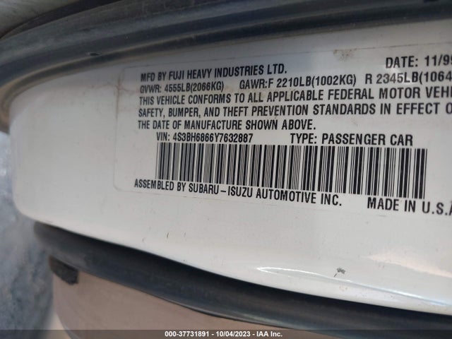 2000 SUBARU LEGACY WAGON OUTBACK LTD VIN: 4S3BH6866Y7632887