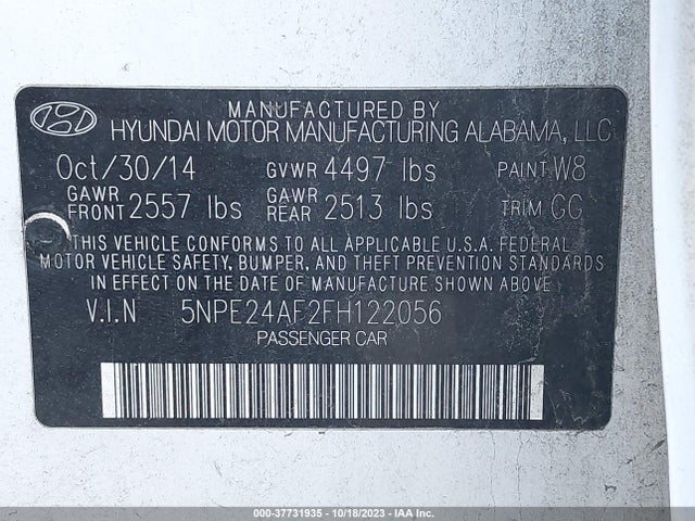 Hyundai Sonata 2.4l Se 2015 5NPE24AF2FH122056 Image 9
