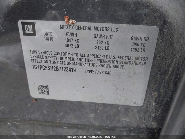 2011 CHEVROLET CRUZE LS VIN: 1G1PC5SH2B7123419