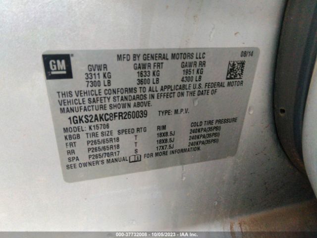 1GKS2AKC8FR260039 GMC YUKON SLE