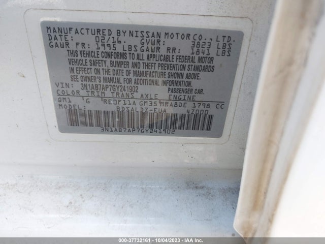 2016 NISSAN SENTRA SR/SL/S/SV/FE+ S VIN: 3N1AB7AP7GY241902
