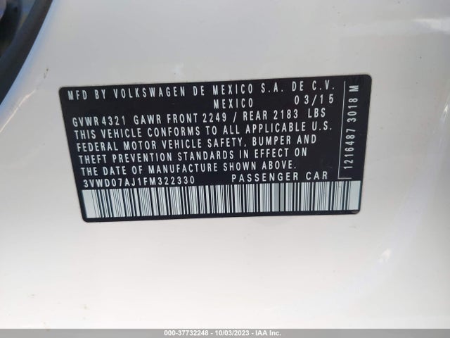 3VWD07AJ1FM322330 Volkswagen Jetta Sedan 1.8t Se W/connectivity