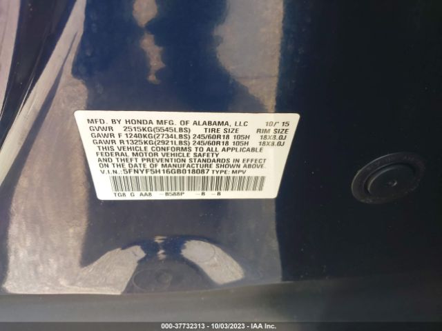 5FNYF5H16GB018087 Honda PILOT LX