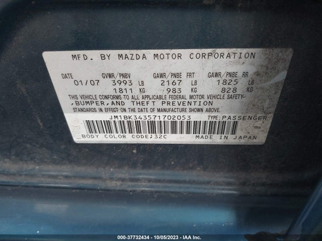 2007 MAZDA MAZDA3 S TOURING VIN: JM1BK343571702053