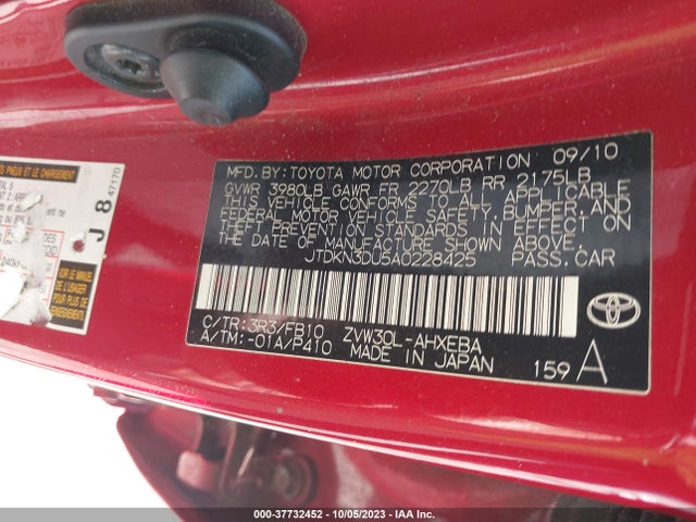 2010 TOYOTA PRIUS II/III/IV/V/I VIN: JTDKN3DU5A0228425