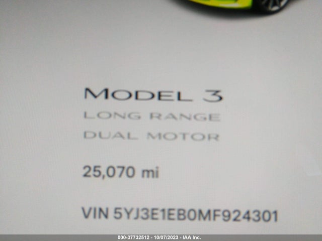 5YJ3E1EB0MF924301 Tesla Model 3 Long Range