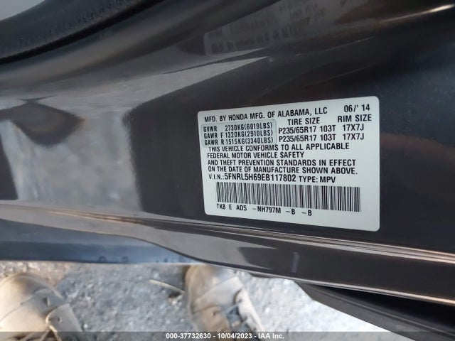 Honda Odyssey Ex-l 2014 5FNRL5H69EB117802 Image 9