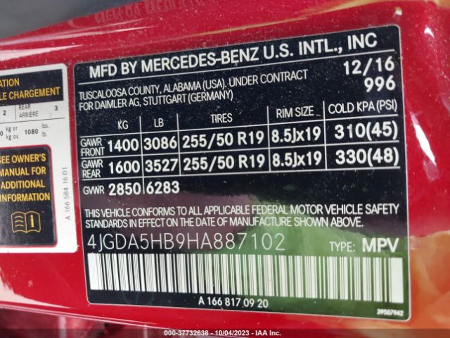 4JGDA5HB9HA887102 Mercedes-Benz Gle Gle 350