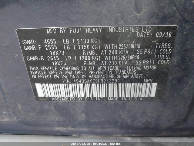 Subaru Outback Limited 2017 4S4BSAKC9H3253291 Image 9