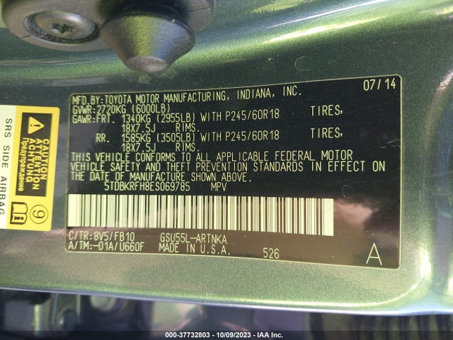 Toyota Highlander Le 2014 5TDBKRFH8ES069785 Image 9