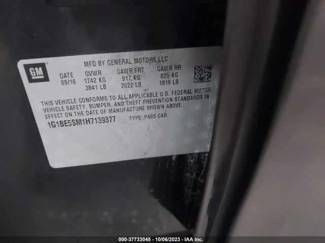 Chevrolet CRUZE LT 2017 1G1BE5SM1H7139377 Image 9